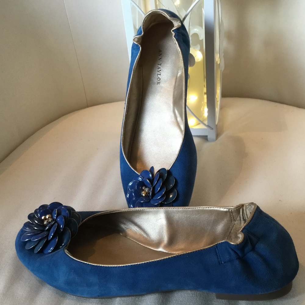 Ann Taylor Gelsi Flower Flat, Blue, Size 8.5